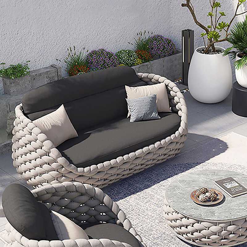 Woven Sofa with Exposed Armrests and Cotton Padding