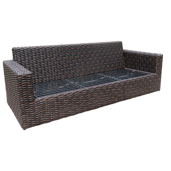 Woven Couch with Rectangular Fireplace