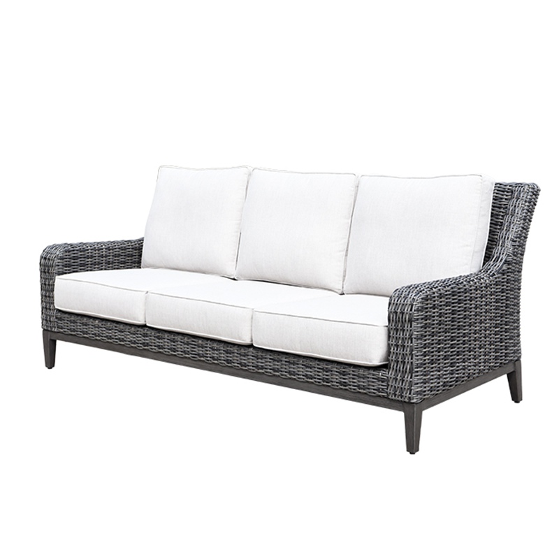 Rattan Sofa with White Seat Cushion